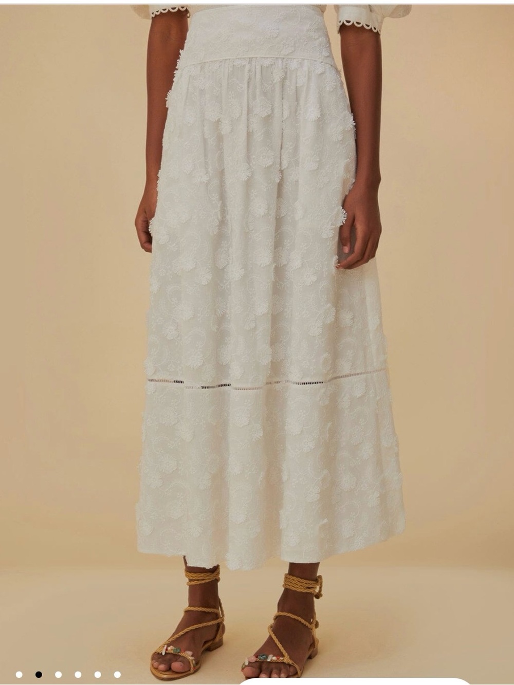 Farm Rio Off-White 3d Flower Midi Skirt S NWT